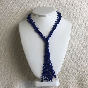 Blue Beaded String Tassel Necklace
